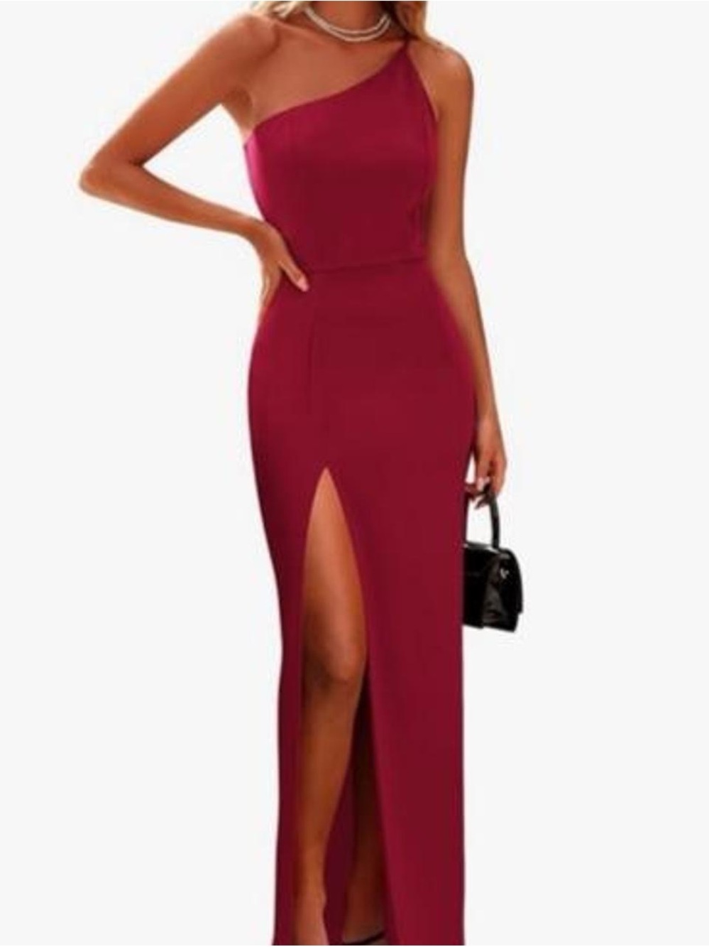One-Shoulder Burgundy wedding guest dress